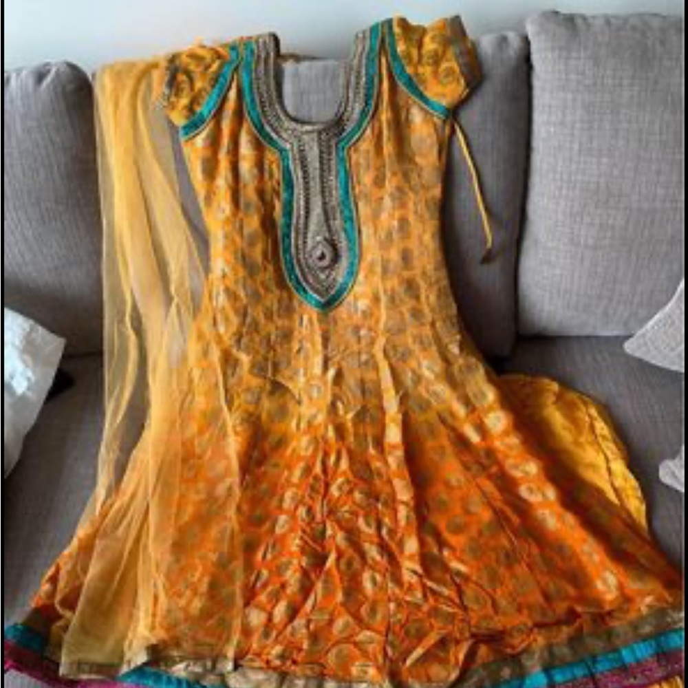 Indian Partywear Salwar Orange Multicolor